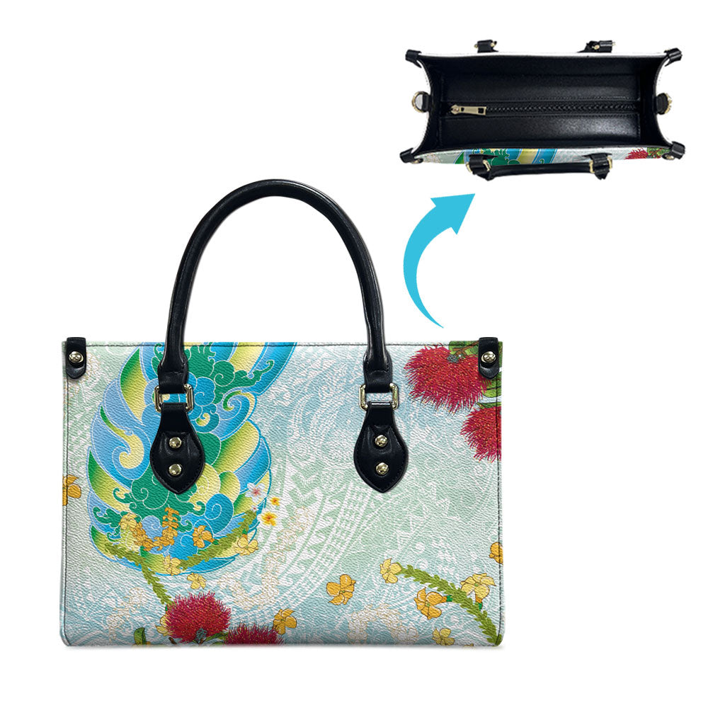 Japanese and Hawaiian Culture Fusion Leather Bag Irezumi with Turtles and Lei Kakau Pattern Fresh Vibe