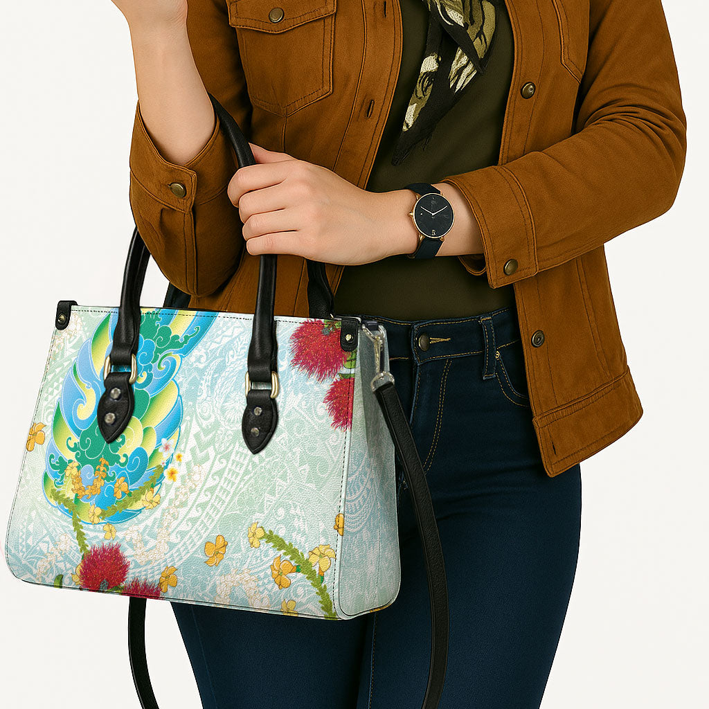 Japanese and Hawaiian Culture Fusion Leather Bag Irezumi with Turtles and Lei Kakau Pattern Fresh Vibe