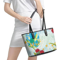 Japanese and Hawaiian Culture Fusion Leather Tote Bag Irezumi with Turtles and Lei Kakau Pattern Fresh Vibe