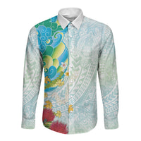 Japanese and Hawaiian Culture Fusion Long Sleeve Button Shirt Irezumi with Turtles and Lei Kakau Pattern Fresh Vibe