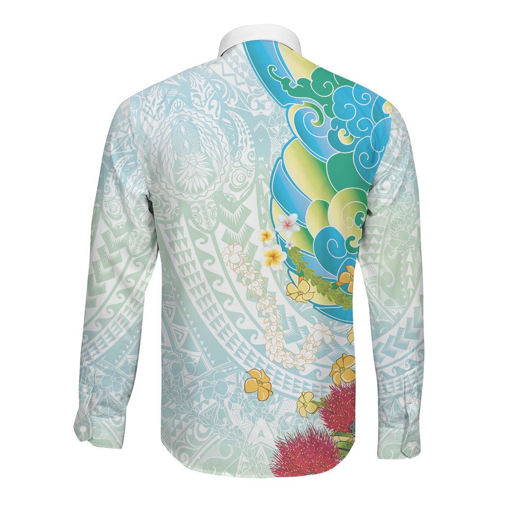 Japanese and Hawaiian Culture Fusion Long Sleeve Button Shirt Irezumi with Turtles and Lei Kakau Pattern Fresh Vibe