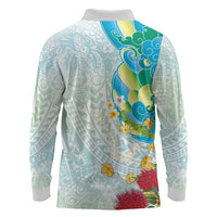 Japanese and Hawaiian Culture Fusion Long Sleeve Polo Shirt Irezumi with Turtles and Lei Kakau Pattern Fresh Vibe