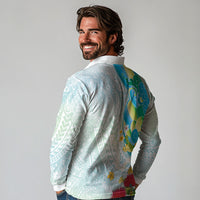 Japanese and Hawaiian Culture Fusion Long Sleeve Polo Shirt Irezumi with Turtles and Lei Kakau Pattern Fresh Vibe