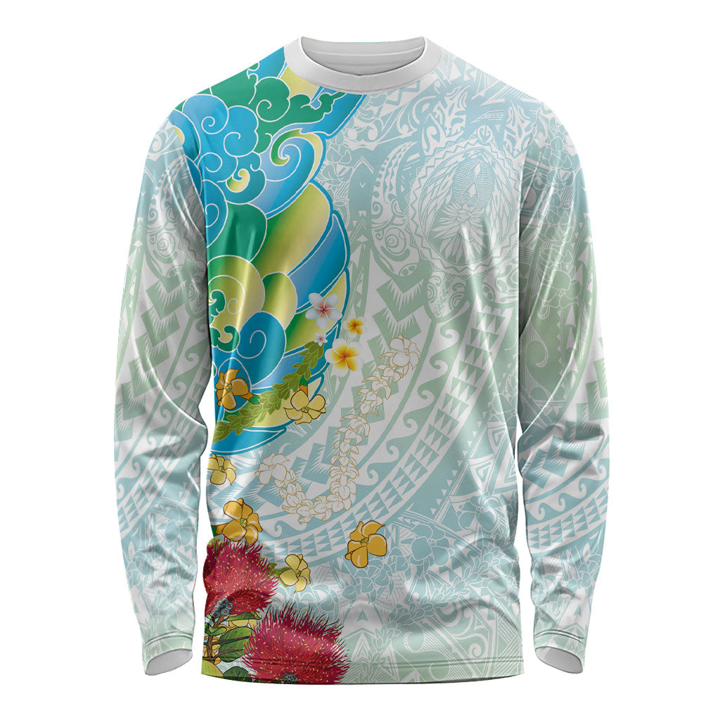 Japanese and Hawaiian Culture Fusion Long Sleeve Shirt Irezumi with Turtles and Lei Kakau Pattern Fresh Vibe LT03 Unisex Multicolor - Polynesian Pride