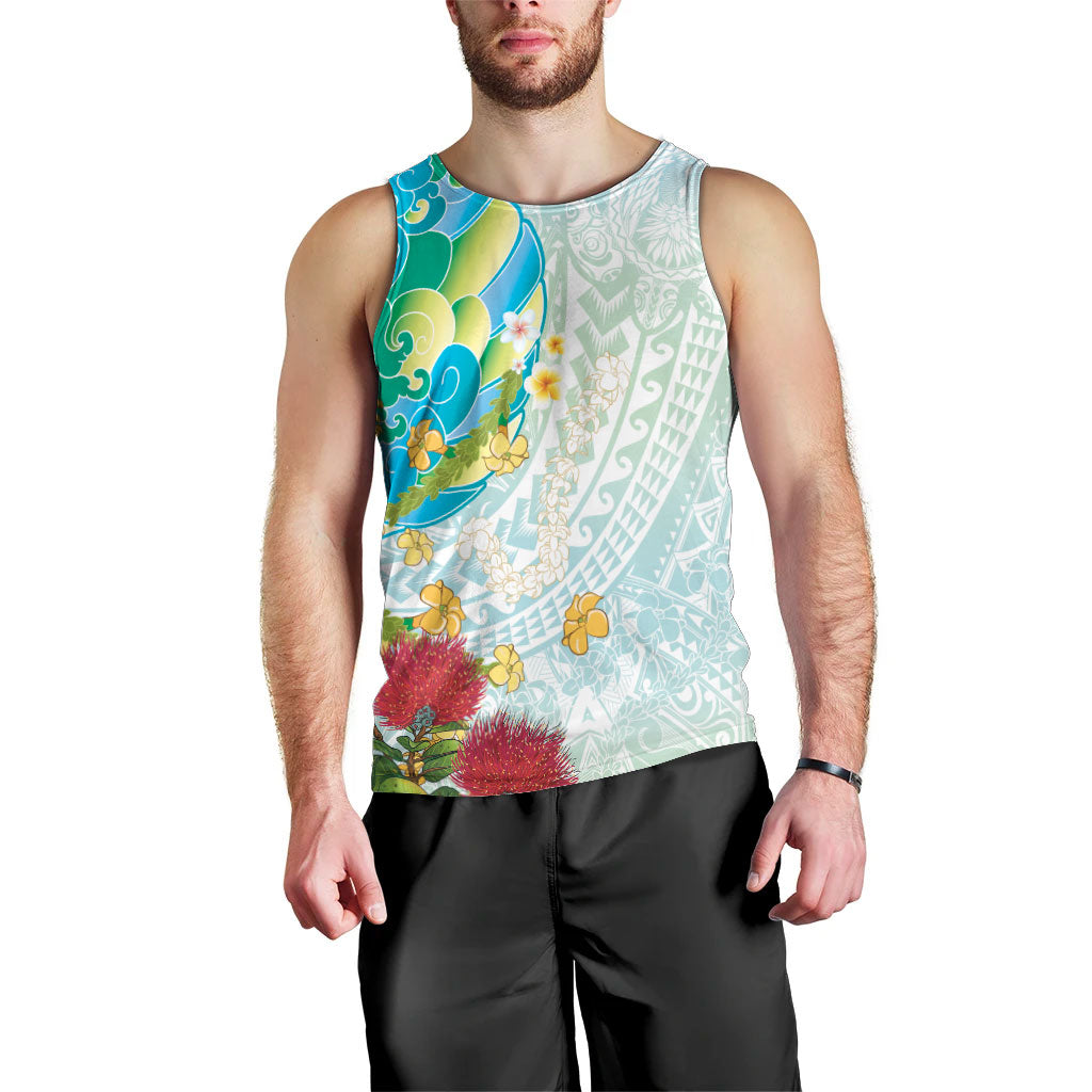 Japanese and Hawaiian Culture Fusion Men Tank Top Irezumi with Turtles and Lei Kakau Pattern Fresh Vibe