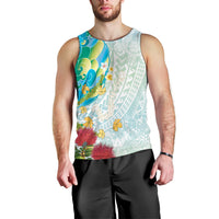 Japanese and Hawaiian Culture Fusion Men Tank Top Irezumi with Turtles and Lei Kakau Pattern Fresh Vibe
