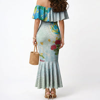 Japanese and Hawaiian Culture Fusion Mermaid Dress Irezumi with Turtles and Lei Kakau Pattern Fresh Vibe