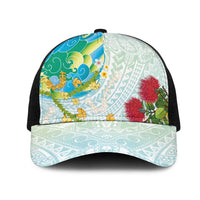 Japanese and Hawaiian Culture Fusion Mesh Trucker Cap Irezumi with Turtles and Lei Kakau Pattern Fresh Vibe