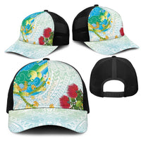 Japanese and Hawaiian Culture Fusion Mesh Trucker Cap Irezumi with Turtles and Lei Kakau Pattern Fresh Vibe