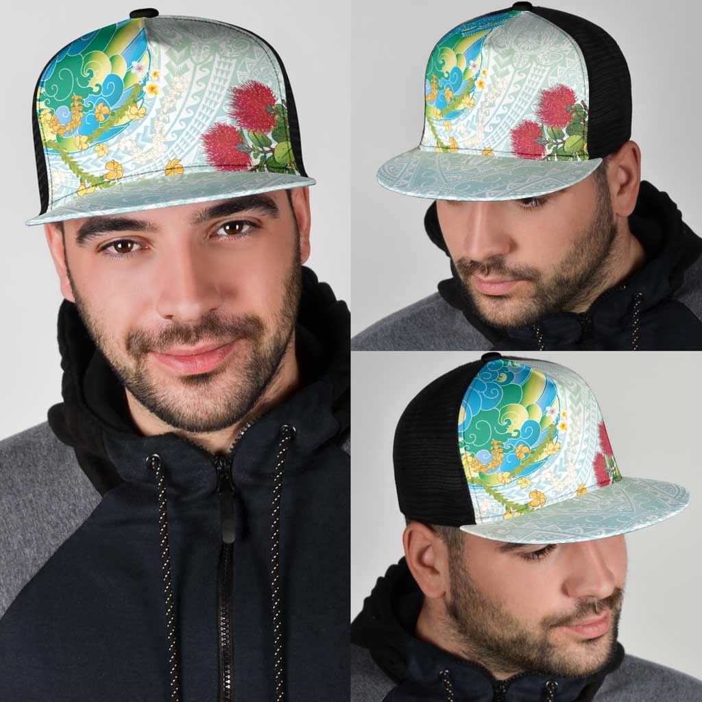 Japanese and Hawaiian Culture Fusion Mesh Trucker Cap Irezumi with Turtles and Lei Kakau Pattern Fresh Vibe