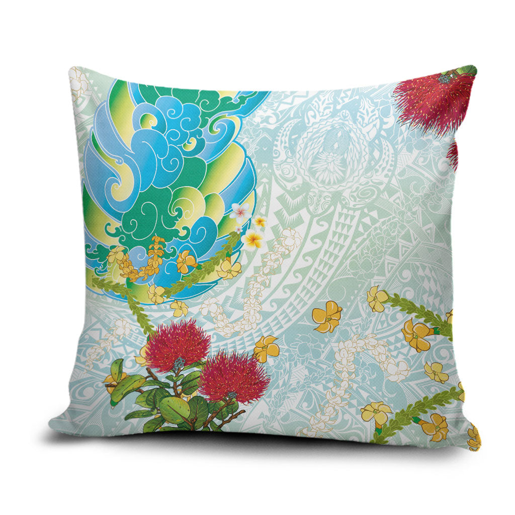 Japanese and Hawaiian Culture Fusion Pillow Cover Irezumi with Turtles and Lei Kakau Pattern Fresh Vibe