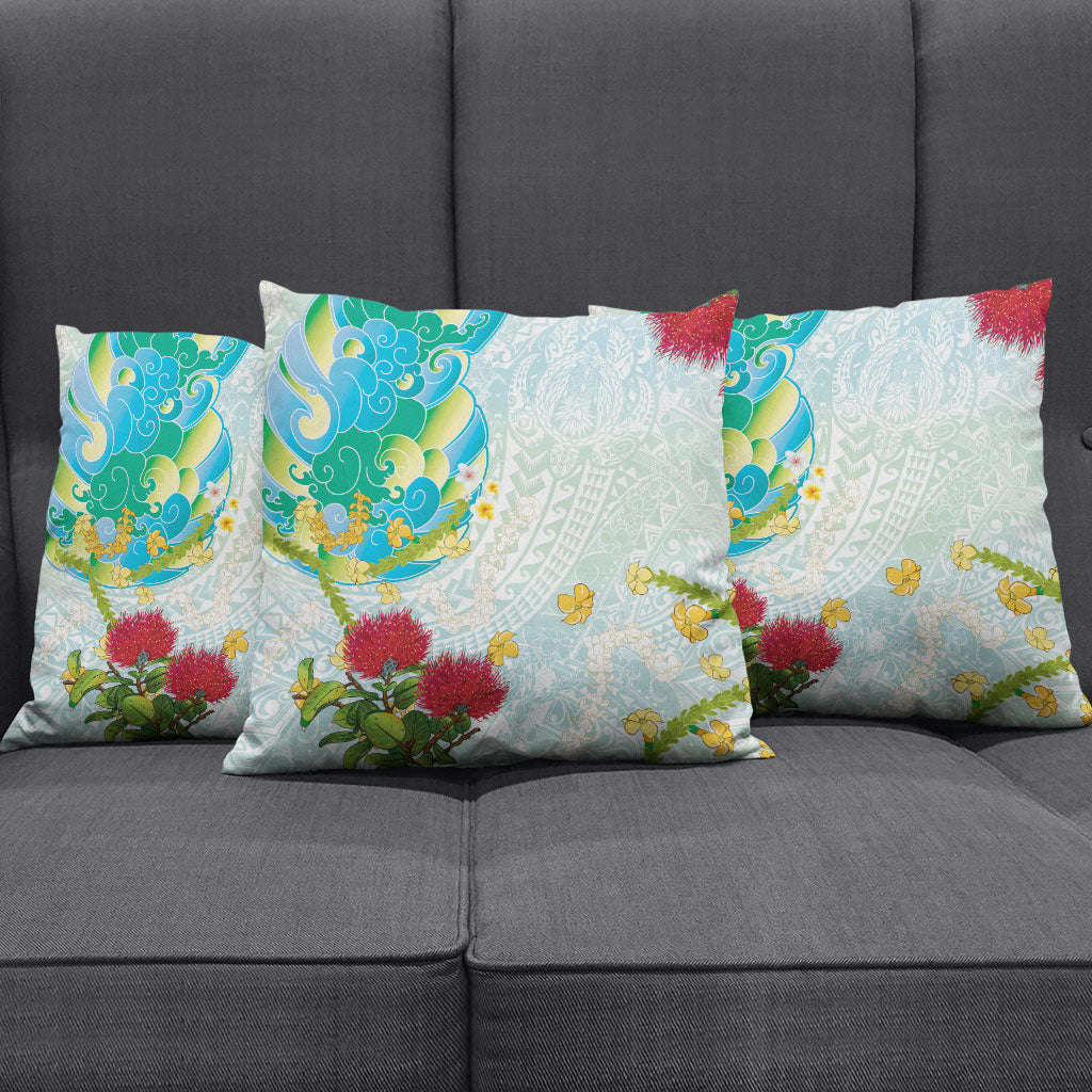 Japanese and Hawaiian Culture Fusion Pillow Cover Irezumi with Turtles and Lei Kakau Pattern Fresh Vibe
