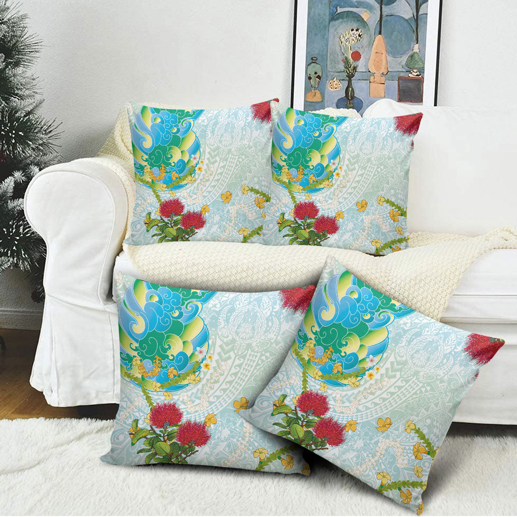 Japanese and Hawaiian Culture Fusion Pillow Cover Irezumi with Turtles and Lei Kakau Pattern Fresh Vibe