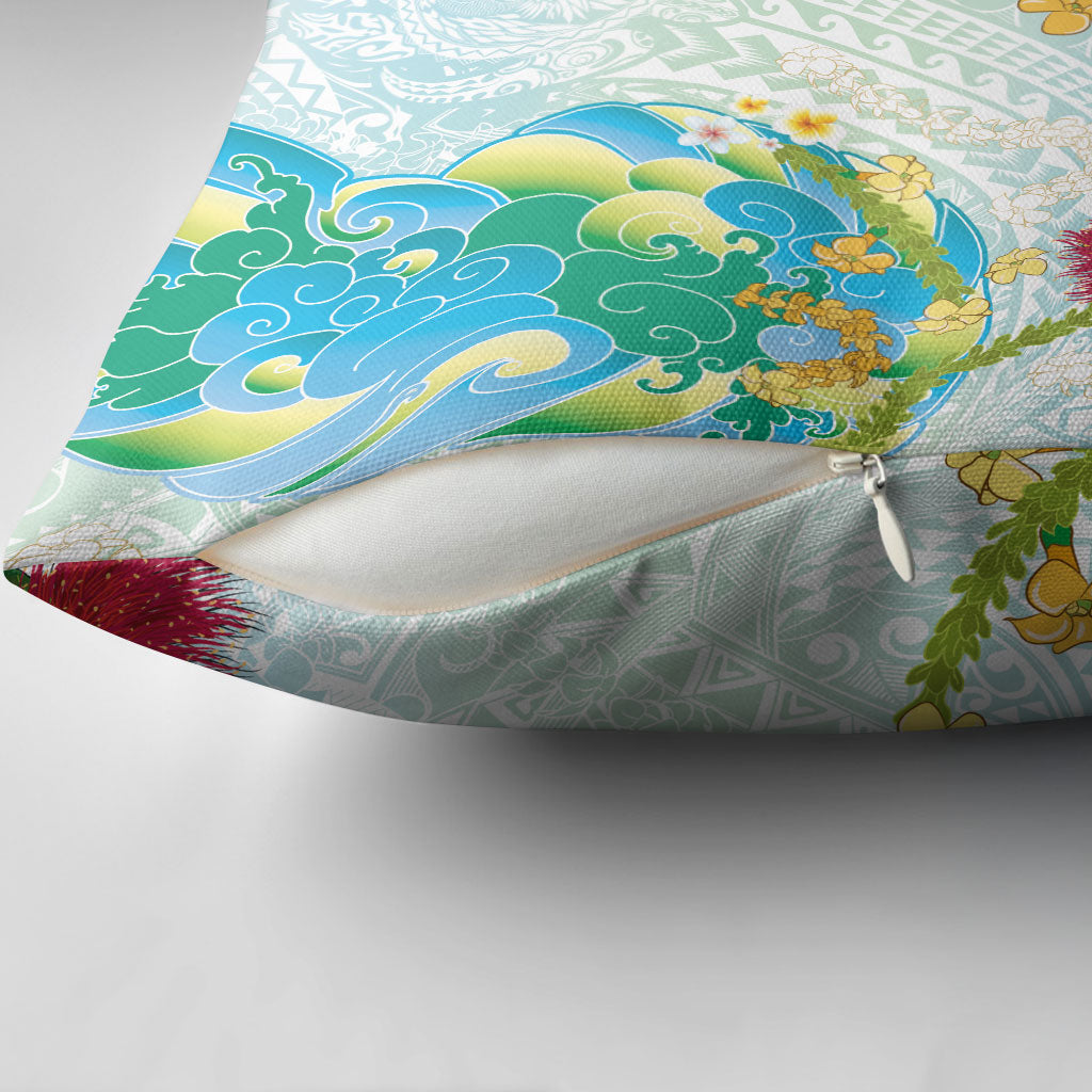 Japanese and Hawaiian Culture Fusion Pillow Cover Irezumi with Turtles and Lei Kakau Pattern Fresh Vibe