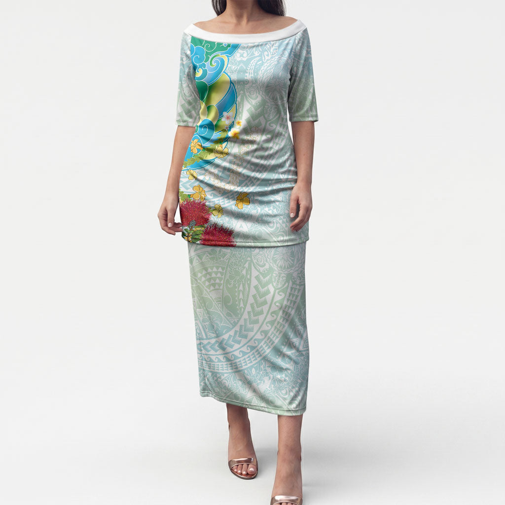 Japanese and Hawaiian Culture Fusion Puletasi Irezumi with Turtles and Lei Kakau Pattern Fresh Vibe