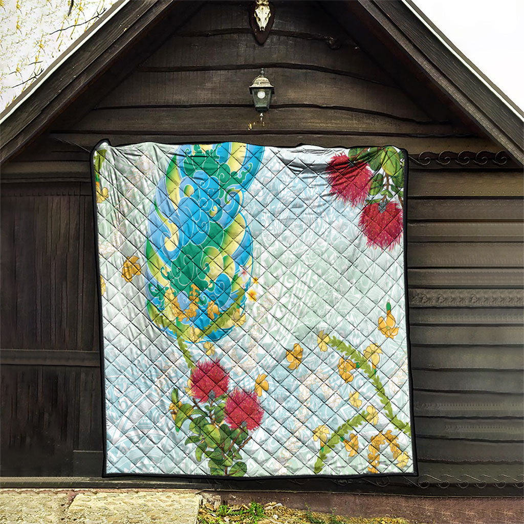 Japanese and Hawaiian Culture Fusion Quilt Irezumi with Turtles and Lei Kakau Pattern Fresh Vibe