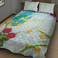 Japanese and Hawaiian Culture Fusion Quilt Bed Set Irezumi with Turtles and Lei Kakau Pattern Fresh Vibe