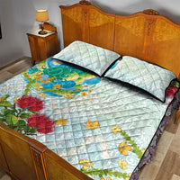Japanese and Hawaiian Culture Fusion Quilt Bed Set Irezumi with Turtles and Lei Kakau Pattern Fresh Vibe