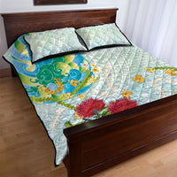Japanese and Hawaiian Culture Fusion Quilt Bed Set Irezumi with Turtles and Lei Kakau Pattern Fresh Vibe