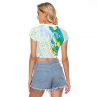 Japanese and Hawaiian Culture Fusion Raglan Cropped T Shirt Irezumi with Turtles and Lei Kakau Pattern Fresh Vibe