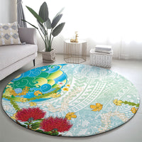 Japanese and Hawaiian Culture Fusion Round Carpet Irezumi with Turtles and Lei Kakau Pattern Fresh Vibe
