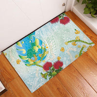 Japanese and Hawaiian Culture Fusion Rubber Doormat Irezumi with Turtles and Lei Kakau Pattern Fresh Vibe