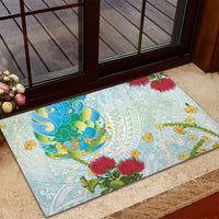 Japanese and Hawaiian Culture Fusion Rubber Doormat Irezumi with Turtles and Lei Kakau Pattern Fresh Vibe