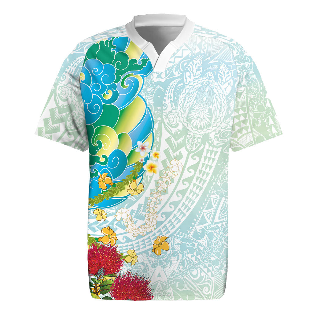 Japanese and Hawaiian Culture Fusion Rugby Jersey Irezumi with Turtles and Lei Kakau Pattern Fresh Vibe