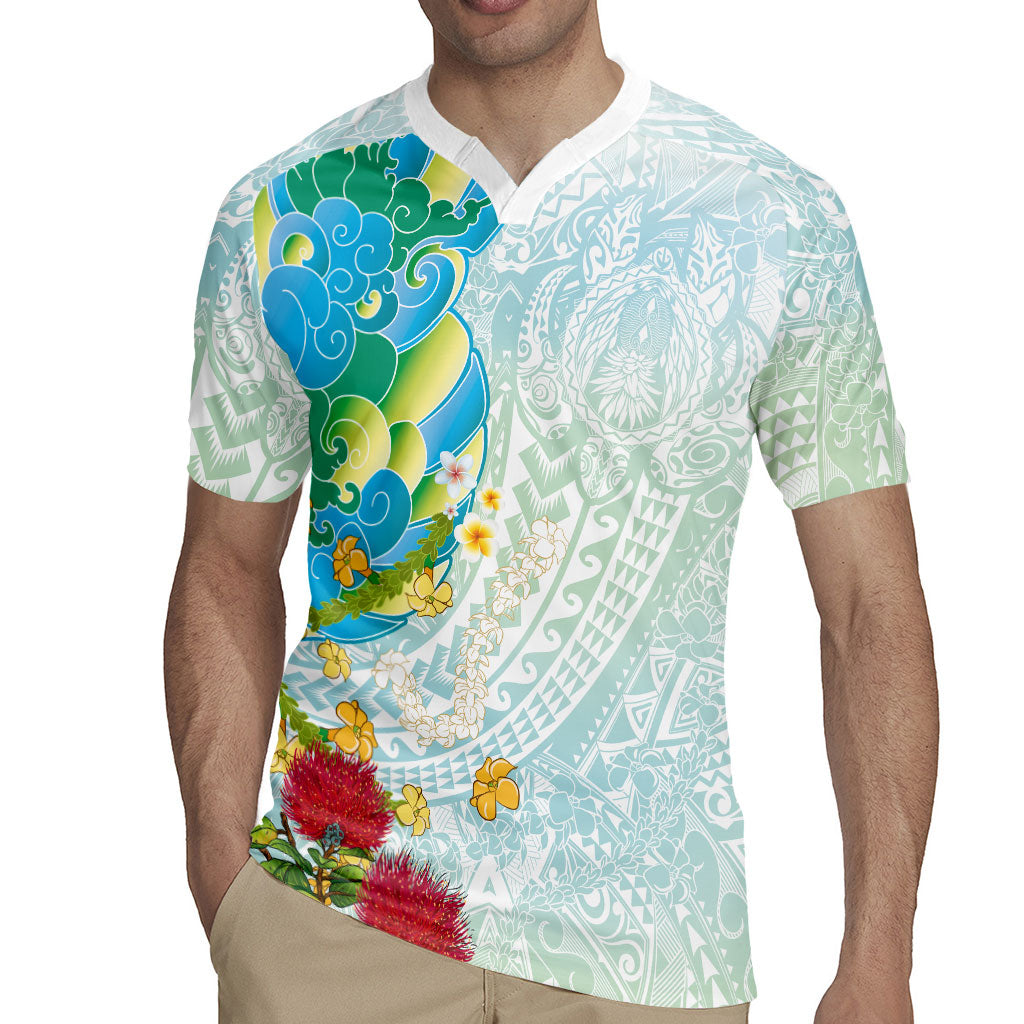 Japanese and Hawaiian Culture Fusion Rugby Jersey Irezumi with Turtles and Lei Kakau Pattern Fresh Vibe