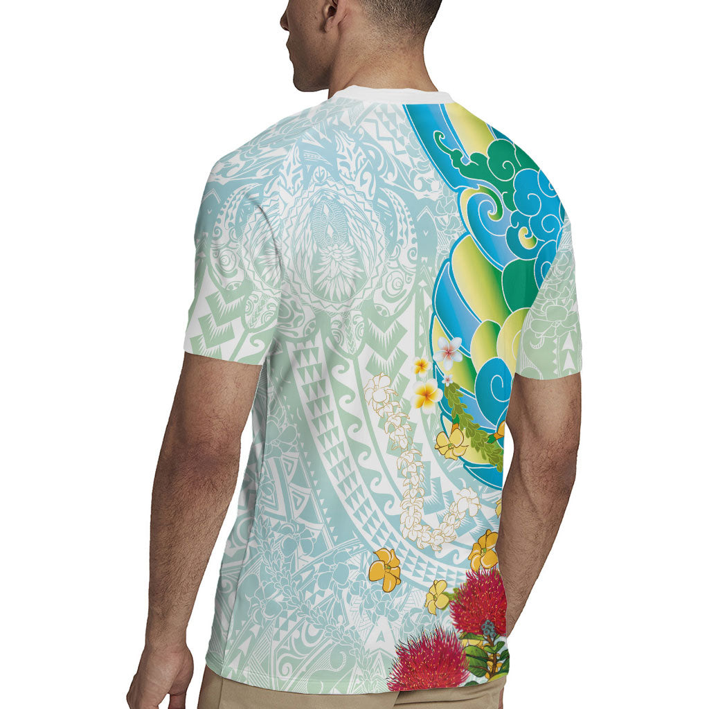 Japanese and Hawaiian Culture Fusion Rugby Jersey Irezumi with Turtles and Lei Kakau Pattern Fresh Vibe