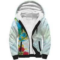 Japanese and Hawaiian Culture Fusion Sherpa Hoodie Irezumi with Turtles and Lei Kakau Pattern Fresh Vibe