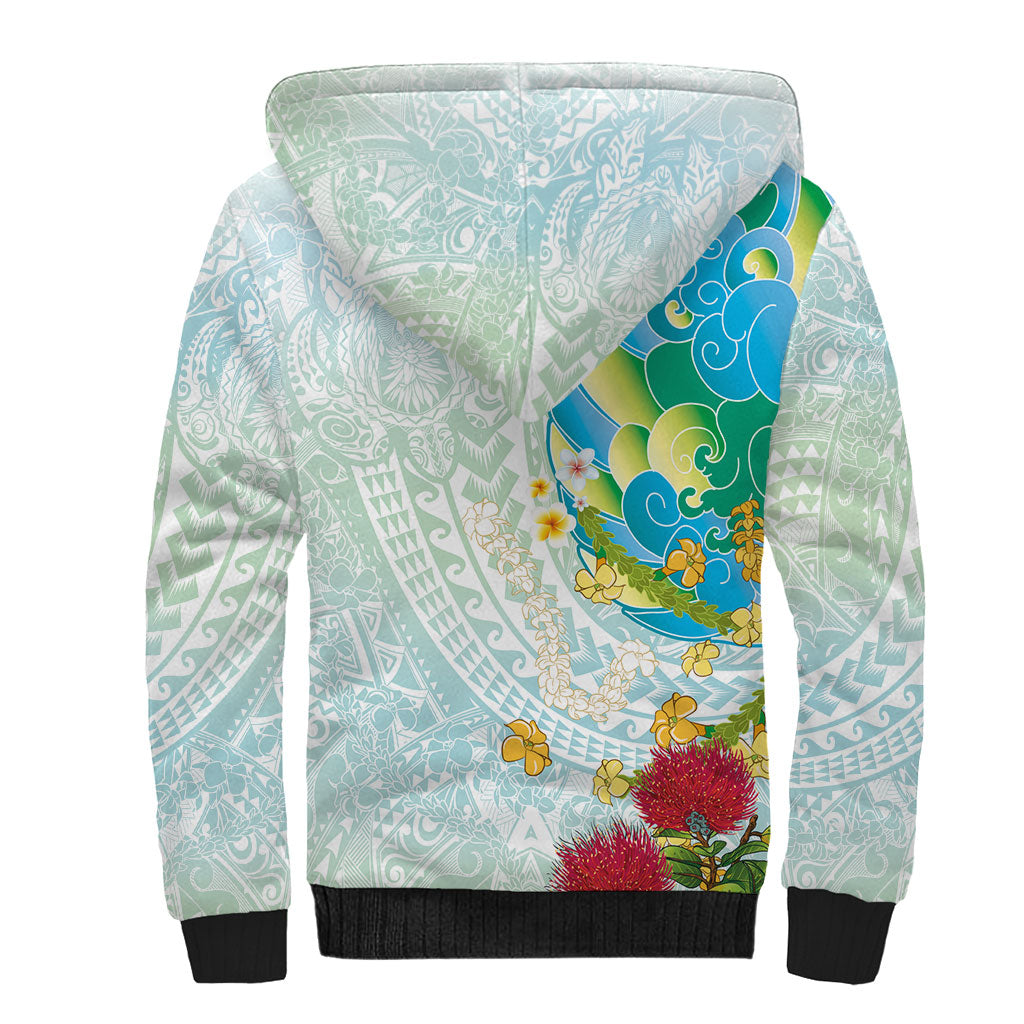Japanese and Hawaiian Culture Fusion Sherpa Hoodie Irezumi with Turtles and Lei Kakau Pattern Fresh Vibe