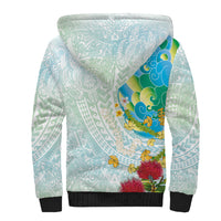 Japanese and Hawaiian Culture Fusion Sherpa Hoodie Irezumi with Turtles and Lei Kakau Pattern Fresh Vibe