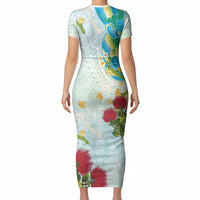 Japanese and Hawaiian Culture Fusion Short Sleeve Bodycon Dress Irezumi with Turtles and Lei Kakau Pattern Fresh Vibe