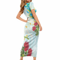 Japanese and Hawaiian Culture Fusion Short Sleeve Bodycon Dress Irezumi with Turtles and Lei Kakau Pattern Fresh Vibe