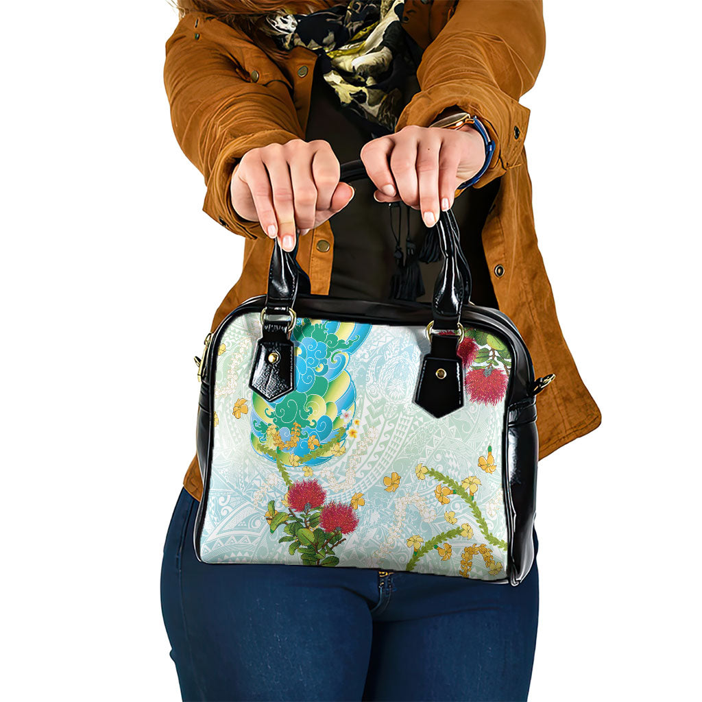 Japanese and Hawaiian Culture Fusion Shoulder Handbag Irezumi with Turtles and Lei Kakau Pattern Fresh Vibe