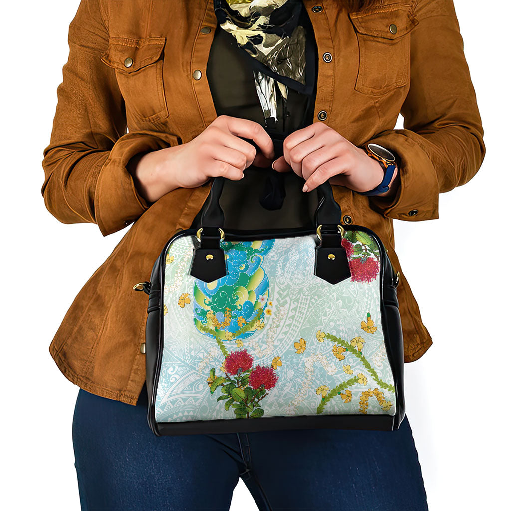 Japanese and Hawaiian Culture Fusion Shoulder Handbag Irezumi with Turtles and Lei Kakau Pattern Fresh Vibe