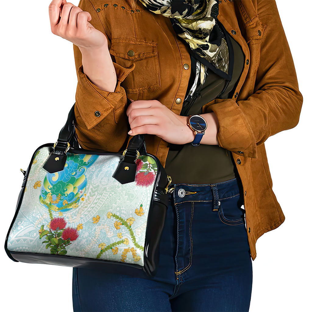 Japanese and Hawaiian Culture Fusion Shoulder Handbag Irezumi with Turtles and Lei Kakau Pattern Fresh Vibe