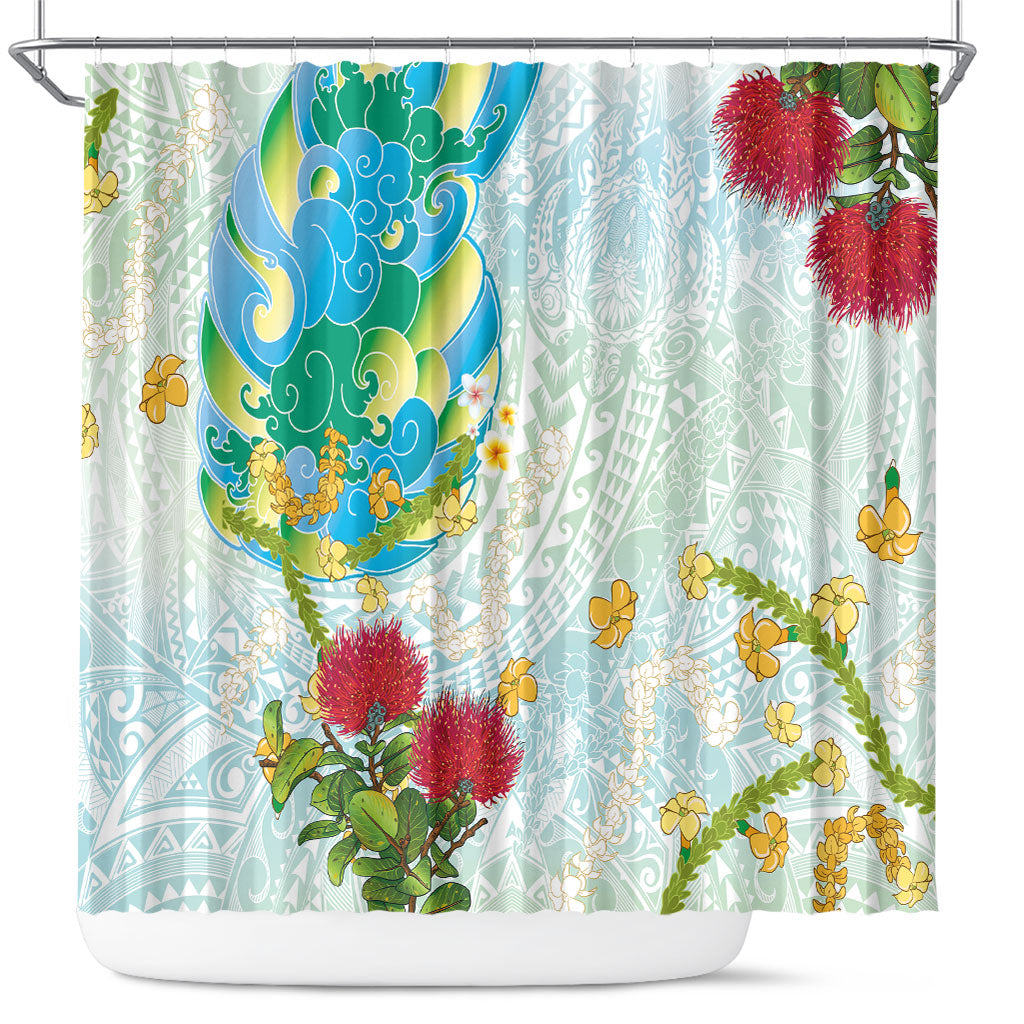 Japanese and Hawaiian Culture Fusion Shower Curtain Irezumi with Turtles and Lei Kakau Pattern Fresh Vibe