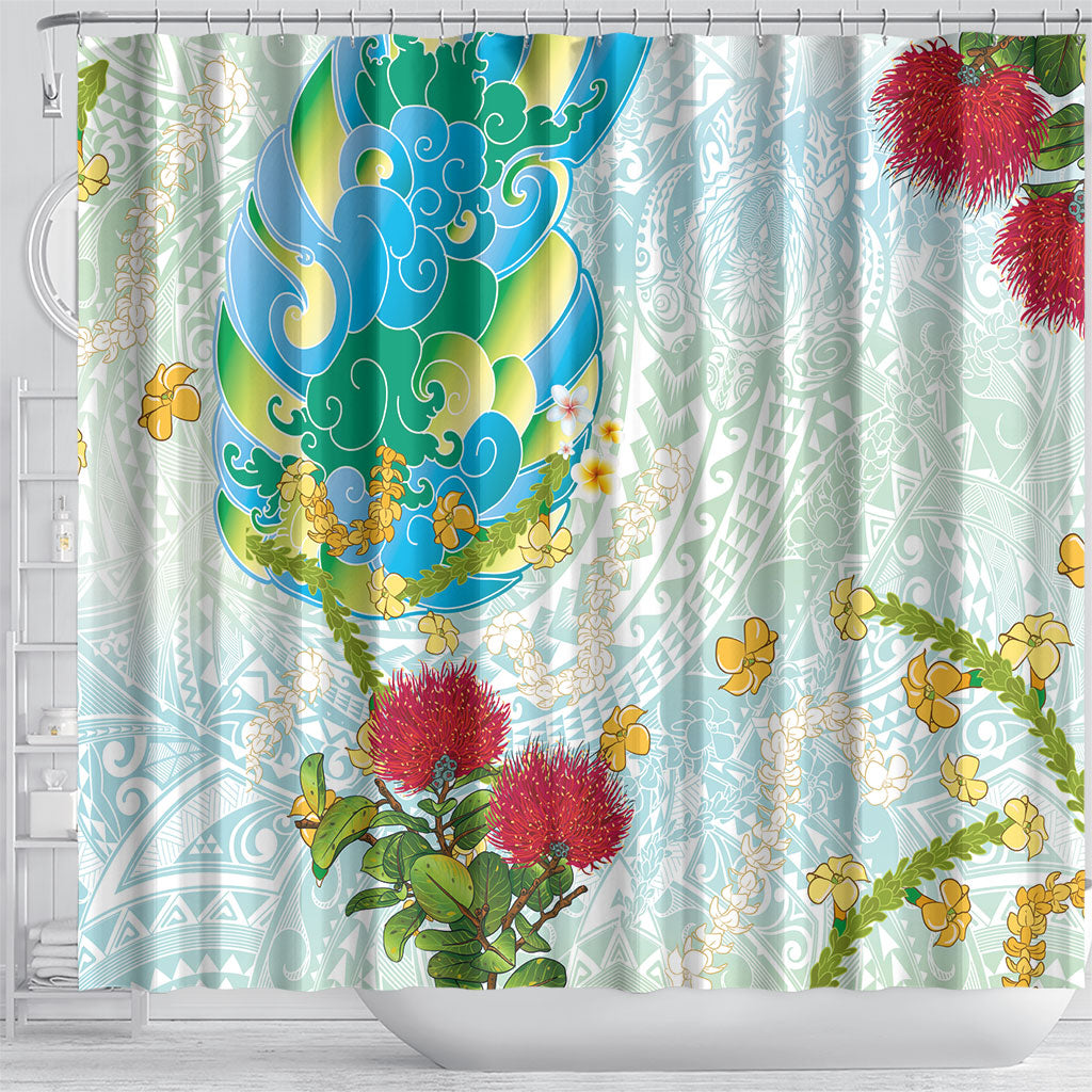 Japanese and Hawaiian Culture Fusion Shower Curtain Irezumi with Turtles and Lei Kakau Pattern Fresh Vibe