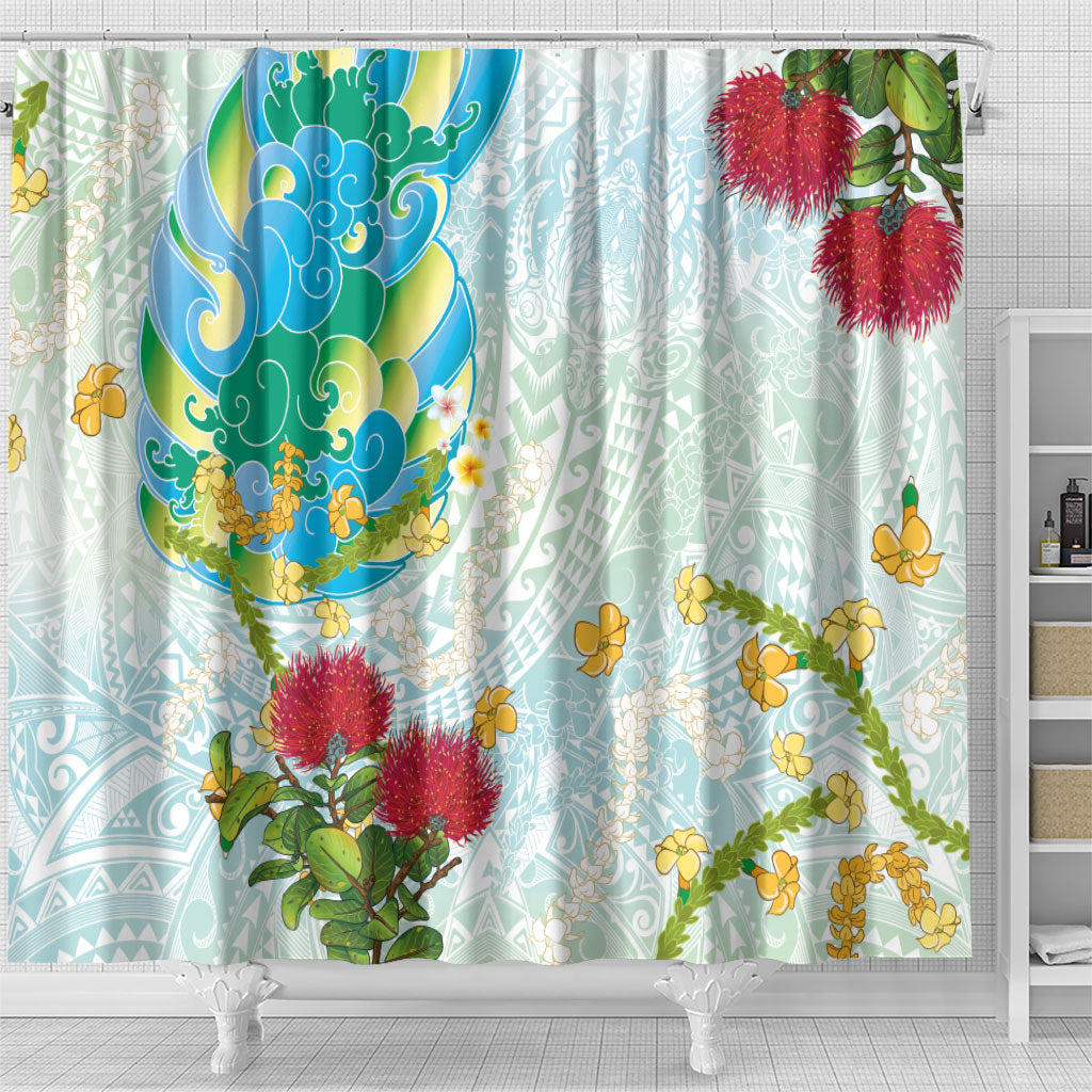 Japanese and Hawaiian Culture Fusion Shower Curtain Irezumi with Turtles and Lei Kakau Pattern Fresh Vibe
