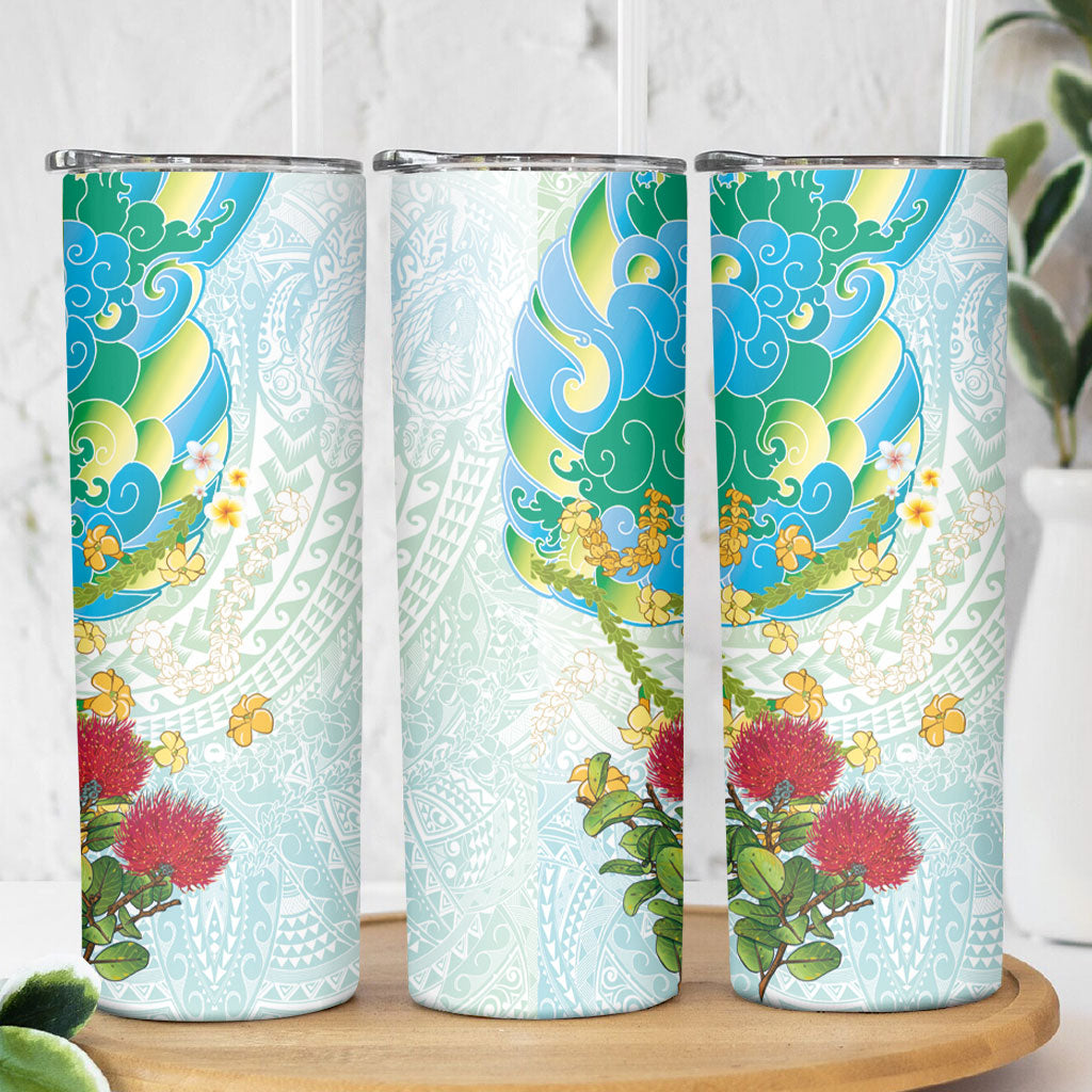 Japanese and Hawaiian Culture Fusion Skinny Tumbler Irezumi with Turtles and Lei Kakau Pattern Fresh Vibe