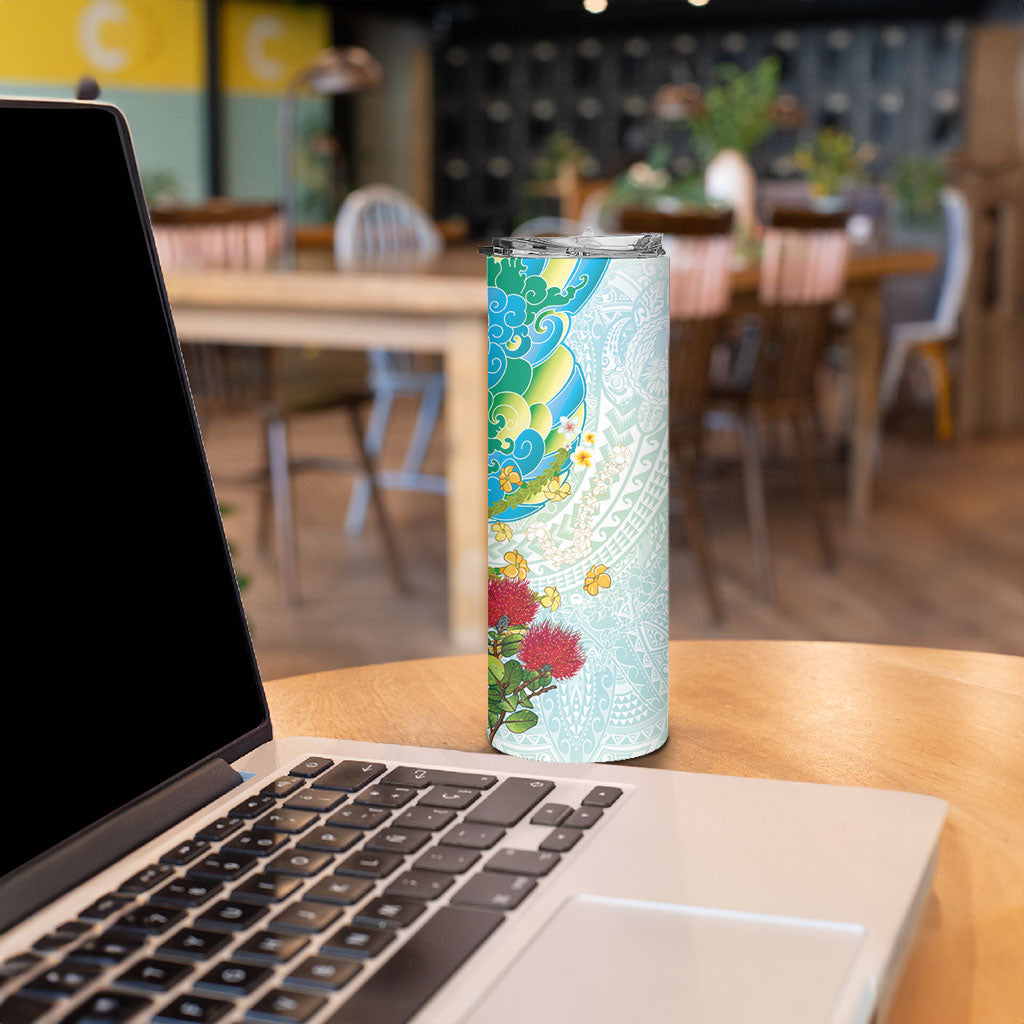 Japanese and Hawaiian Culture Fusion Skinny Tumbler Irezumi with Turtles and Lei Kakau Pattern Fresh Vibe