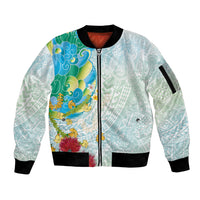 Japanese and Hawaiian Culture Fusion Sleeve Zip Bomber Jacket Irezumi with Turtles and Lei Kakau Pattern Fresh Vibe