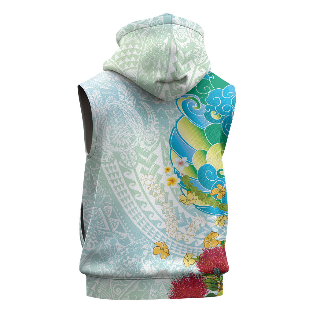 Japanese and Hawaiian Culture Fusion Sleeveless Hoodie Irezumi with Turtles and Lei Kakau Pattern Fresh Vibe