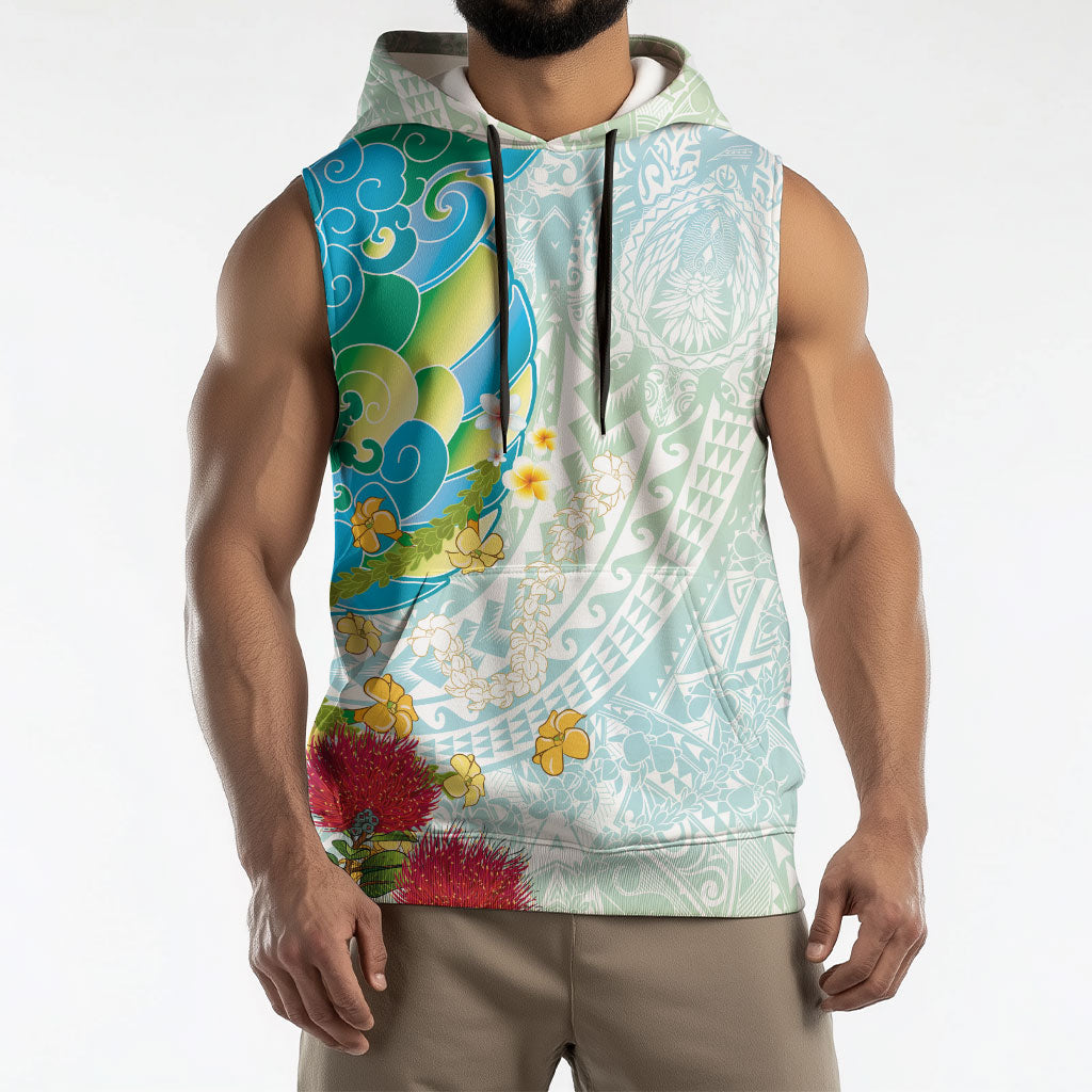 Japanese and Hawaiian Culture Fusion Sleeveless Hoodie Irezumi with Turtles and Lei Kakau Pattern Fresh Vibe