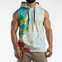 Japanese and Hawaiian Culture Fusion Sleeveless Hoodie Irezumi with Turtles and Lei Kakau Pattern Fresh Vibe