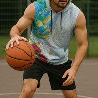 Japanese and Hawaiian Culture Fusion Sleeveless Hoodie Irezumi with Turtles and Lei Kakau Pattern Fresh Vibe