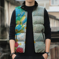 Japanese and Hawaiian Culture Fusion Sleeveless Puffer Jacket Irezumi with Turtles and Lei Kakau Pattern Fresh Vibe