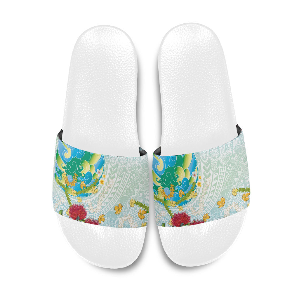 Japanese and Hawaiian Culture Fusion Slide Sandals Irezumi with Turtles and Lei Kakau Pattern Fresh Vibe